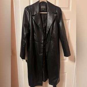 Badgley Mischka Black Faux Leather Long Trench Coat Size L